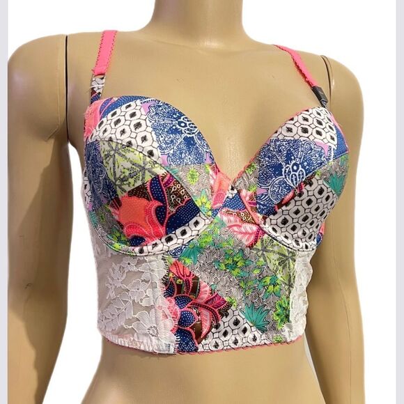 Victorias Secret Dream Angels Lined Demi Padded Bustier Satin Lace long bra - Picture 2 of 5